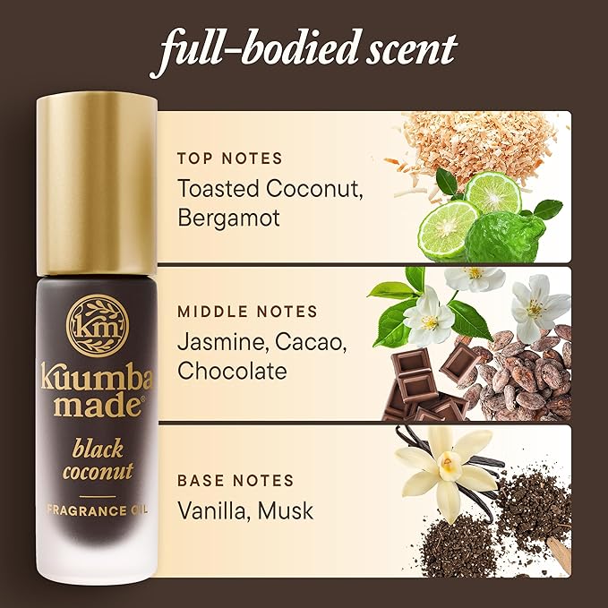 Kuumba Made Black Coconut Fragrance Oil, Long-Lasting Small-Batch Perfume Roller, Vegan, Alcohol-Free, 0.15 Fl Oz