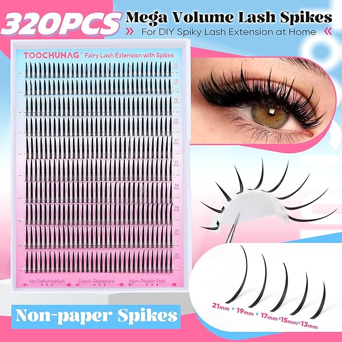 Lash Spikes 320pcs Spiky Lash Clusters 13-21mm D Curve Volume Spiky Cluster Eyelash Extensions Fairy Spike Eyelash Clusters for DIY Professional Individual Lash Extension by TOOCHUNAG