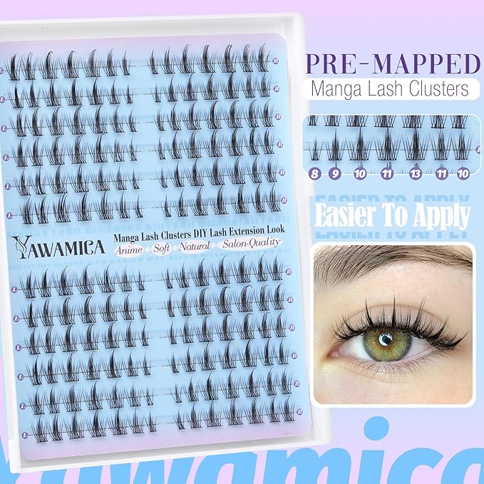 Manga Lash Clusters Natural Eyelash Clusters 8-13mm Anime Cluster Eyelash Extensions Pre-mapped Individual Lashes Wispy Cluster Lashes C Curl Fairy Lashes Clusters DIY Spiky Lash Extension by Yawamica