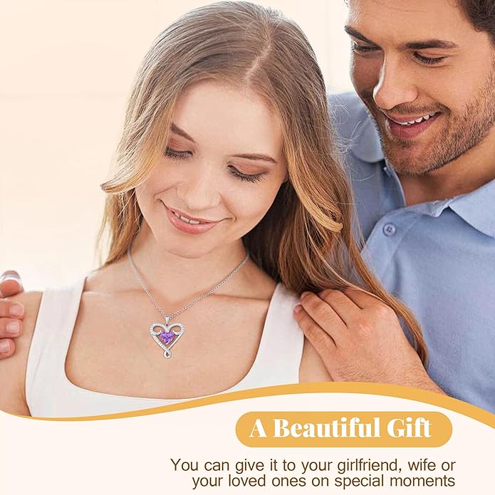 Yuelove Infinity Necklace for Women, 925 Sterling Silver Heart Necklace with 5A Zircon, White Gold Plated Adjustable Chain, Gift for Valentine's Day, Birthday, Anniversary for Wife, Girlfriend, Mom