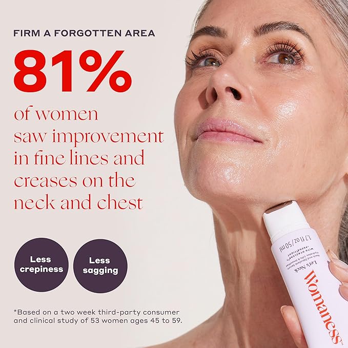 Womaness Let's Neck Firming Serum - Hydrates, Lifts, and Smoothes with Cooling & Massaging Roller Applicator - Cream for Women to Smooth Wrinkles & Tightening Sagging Skin - 50ml Roller