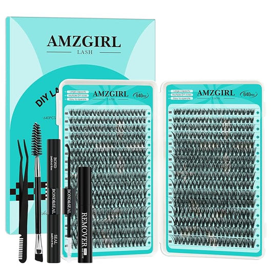 Lash Clusters Kit 640Pcs, 40D+50D Eyelash Extension Kit, Lash Bond and Seal Waterproof, Lash Remover, Lash Applicator Tool and Function Brush for DIY Eyelash Cluster Kit(D-Mix9-16mm Kit)