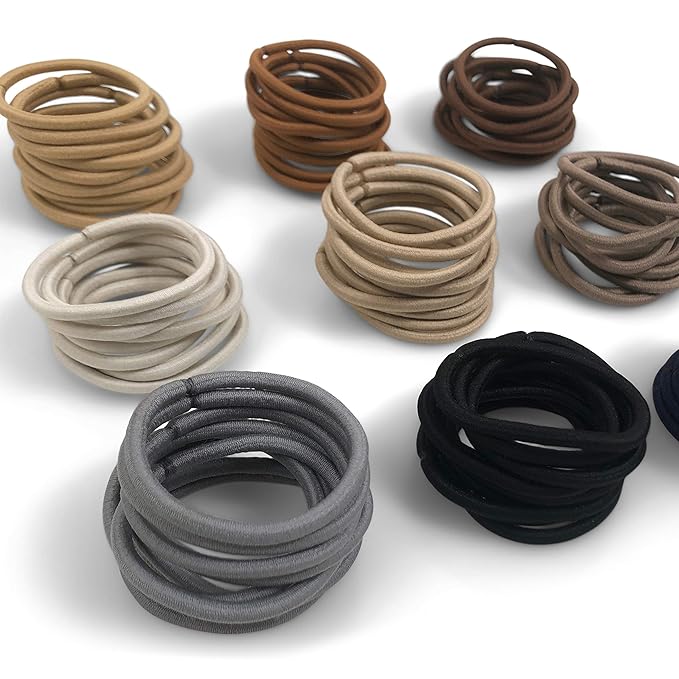 Cyndibands Elastic Hair Ties – Gray - No Damage 4mm Ponytail Holders for Women & Kids, 24-Pack Hair Elastics in Neutral Colors