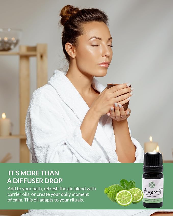 Essence Bergamot Essential Oil – Pure & Therapeutic Grade – Perfect for Aromatherapy, Diffusers & Recharging Essence Nasal Diffuser Rings – Natural Stress & Mood Support (5mL)