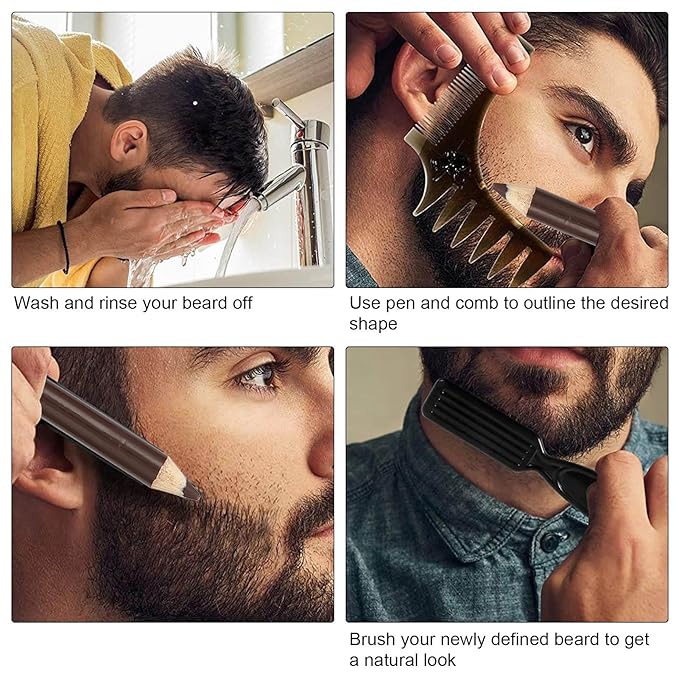 Beard Pencil Filler - Professional Beard Care Kit with Shaping Tool for Styling and Liner (Dark Brown)