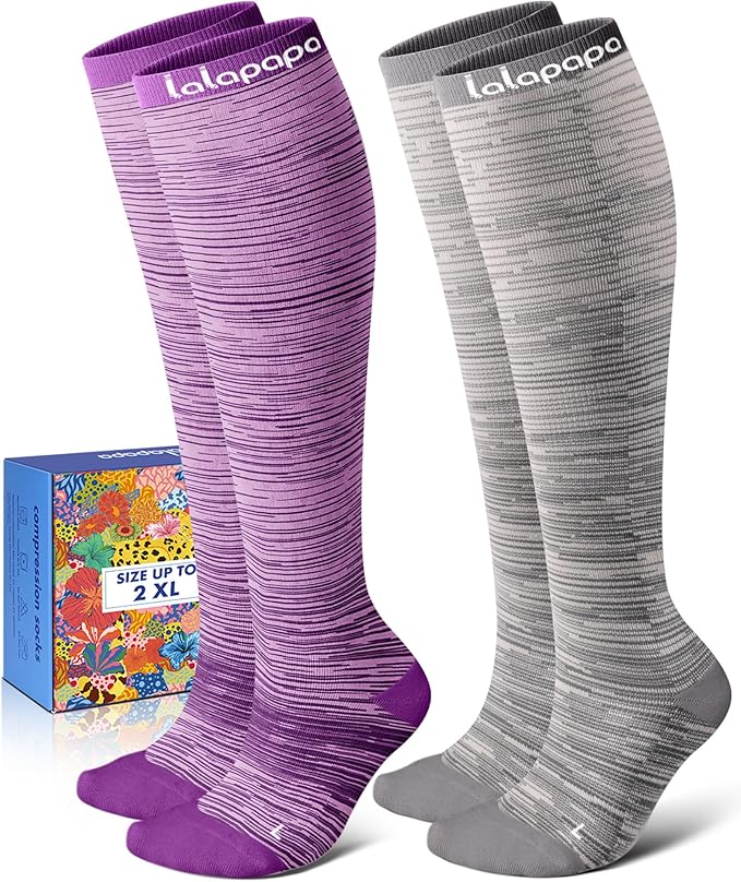 Lalapapa Thick Soft Cotton Compression Socks for Women Men 15-20mmHg Knee High Breathable Cotton Socks for All Day Comfort