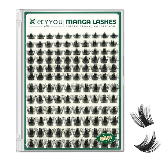 KEYYOU LASH Manga Lash Clusters 8-18mm Fairy Eyelash Clusters Natural DIY Lash Extension Wispy with Soft Thin Band(MG01-8-18)