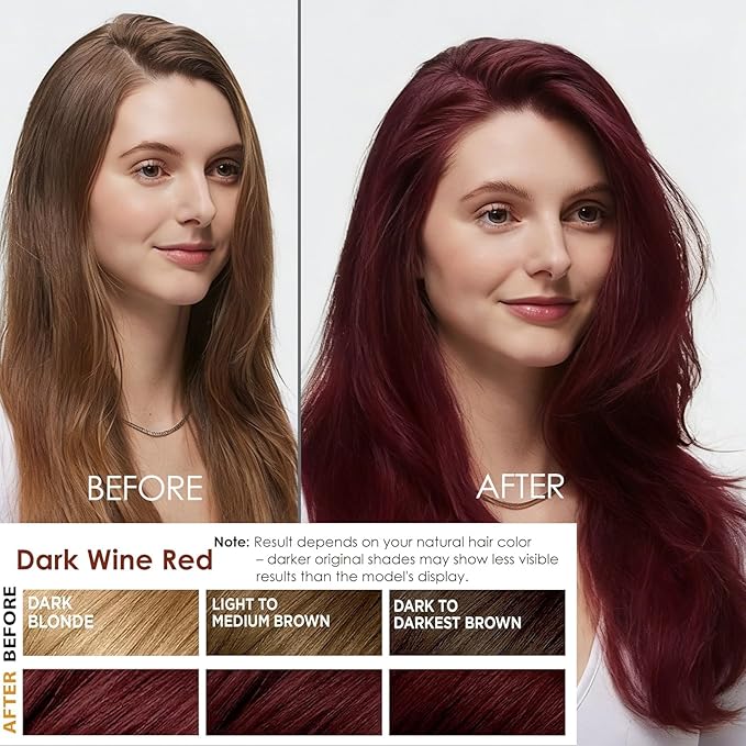 Hair Dye Shampoo 3 in 1 for Women Men, 100% Gray Coverage Root-to-Tip Coloring & Care, Lasting Hair Color Shampoo with Natural Extracts, Easy Home Use for All Hair Types 16.9 fl oz (Dark Red Wine)