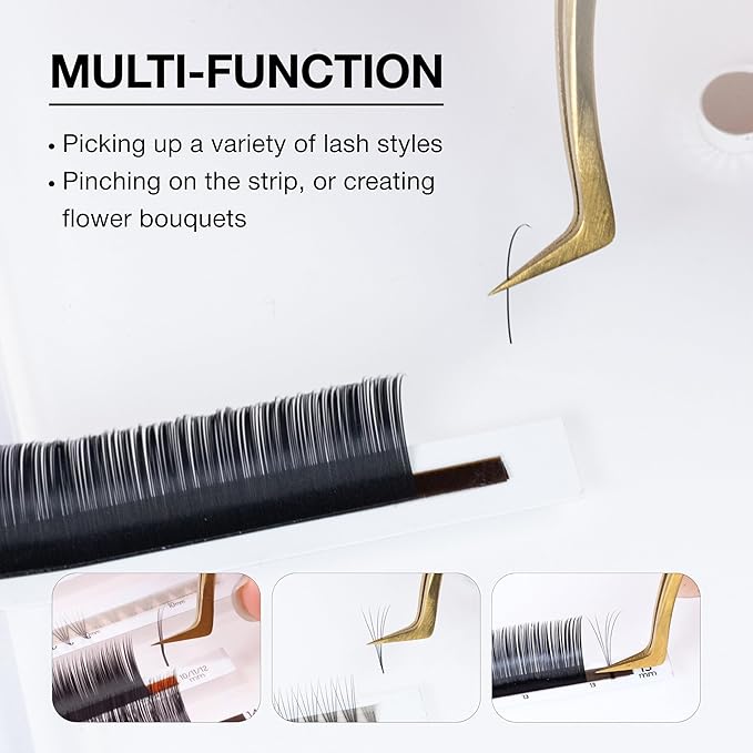 Curacoro Lash Tweezers - LashSmith 90° Eyelash Extension Tweezer - Eyelash Applicator for Volume & Promade Fans