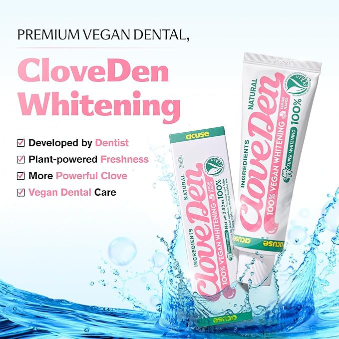 CloveDen Fluoride Free Vegan Whitening Toothpaste – Hydrogen Peroxide Stain Removal, Hydroxyapatite Enamel Support, Gentle Daily Whitening, SLS-Free, Lemon Mint Freshness, 3.52oz / 100g