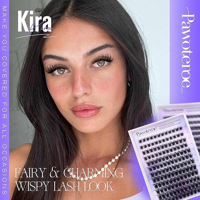 Pawotence Kira Lash Clusters Wispy Cluster Eyelash Extensions 10-18mm Individual Lashes DIY Cluster Lashes Extension Soft Comfortable Eyelash Clusters with Thin Band