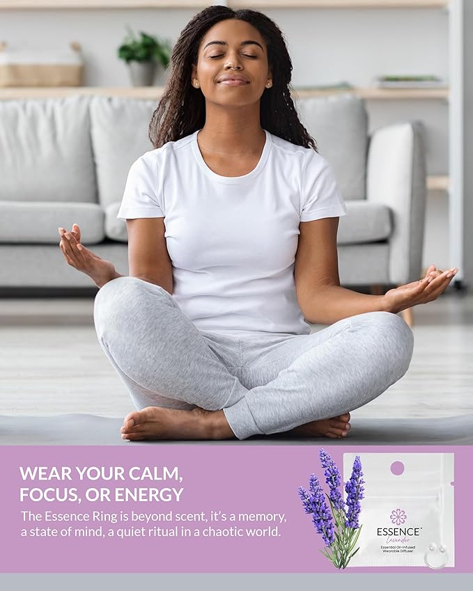 Essence Wearable Aromatherapy Nasal Diffuser – Lavender Essential Oil Nose Ring Silicone Inhaler for Stress & Mood Support - Made in USA & Travel-Friendly (3 Pack)