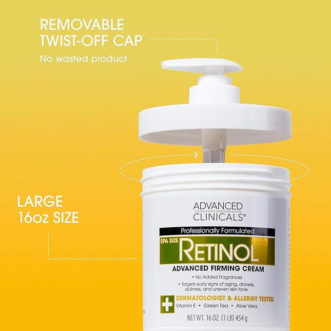 Advanced Clinicals Retinol Body Lotion & Face Moisturizer | Visible Anti Aging Skin Care Retinol Body Cream For Women & Men Targets Look Of Fine Lines, Wrinkles & Crepe Looking Dry Skin, 16OZ, 2-Pack