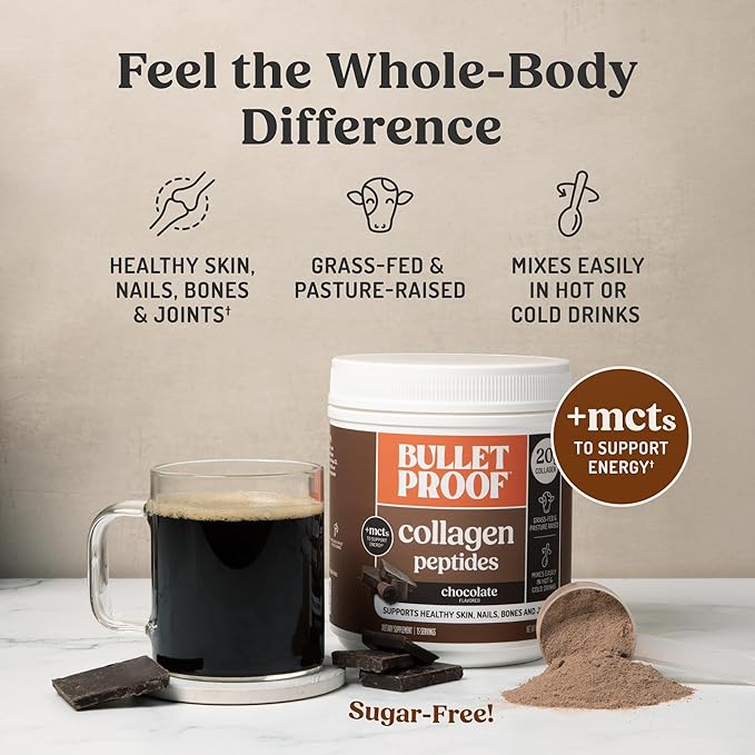 Bulletproof Chocolate Collagen Protein Powder with MCT Oil, 19g Protein, 17.6 Oz, Collagen Peptides and Amino Acids for Healthy Skin, Bones and Joints, Packaging May Vary