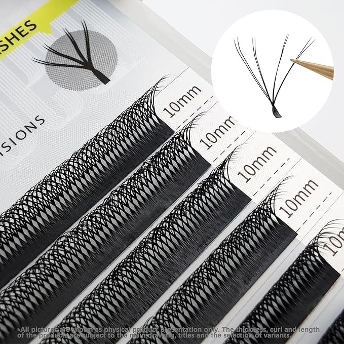 SEEDEW 4D-Double Tips Lash Extensions, 0.07mm C Curl 11mm 12 Rows/Tray, W Shape 4DD Flat Stem, PBT Volume False Eyelashes for Beginner Artist, Lash Tech, Beauty Salon(4DD-Matte Black-0.07-C-11mm)