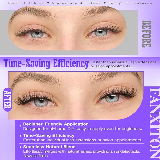 Wispy Lash Clusters Kit for a Natural Look DIY Lash Extension Kit 10-18mm Lash Bond & Seal Glue Lash Tweezers Individual Cluster Lashes for Subtle Enhancement