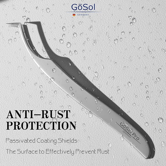 GöSol Pro Lash Tweezers for Eyelash Extensions, Professional Expert Eyelash L-shape Tweezers for High Precision Pick/Fan/Wiggle/Apply; 420 Stainless Steel Lash Tweezer for Volume & Classic Lashes