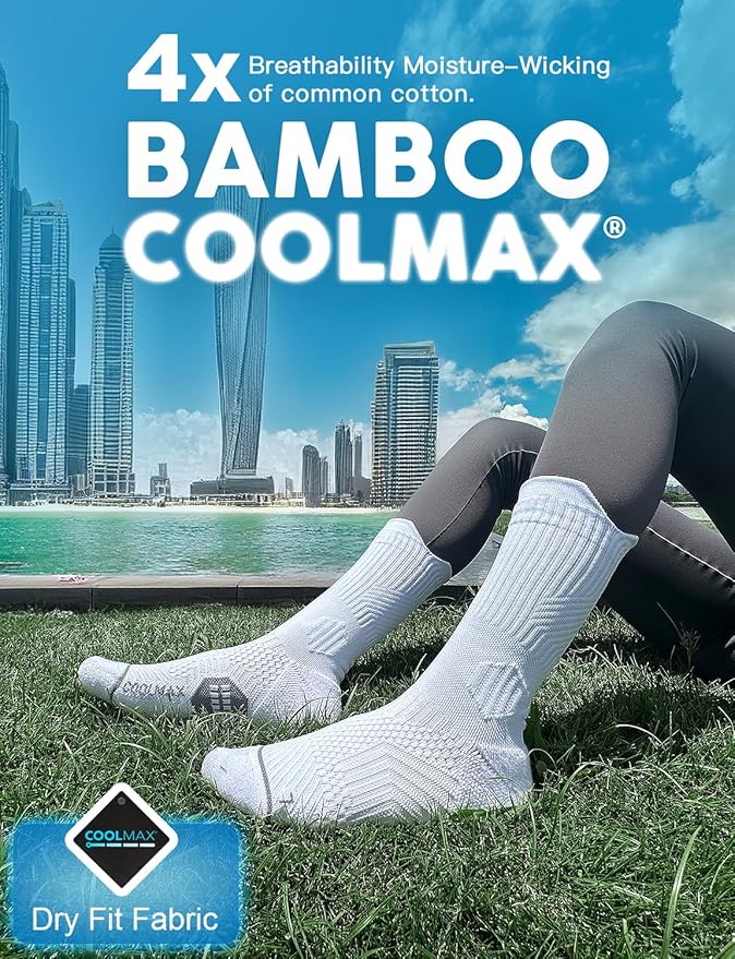 Juclise Womens Coolmax Bamboo Viscose Compression Running Crew Socks, Moisture-Wicking Anti-Blister Hiking&Gym Athletic