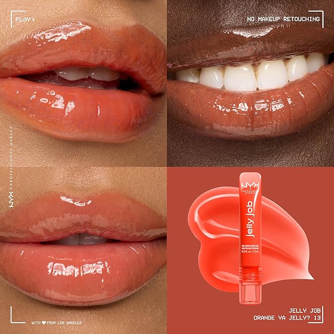 NYX PROFESSIONAL MAKEUP Jelly Job Lip Gloss, Lip Tint Gloss with Full-Bodied, Smoothing, and Hyper-Glossy Shine - Orange Ya Jelly? (Tangerine)