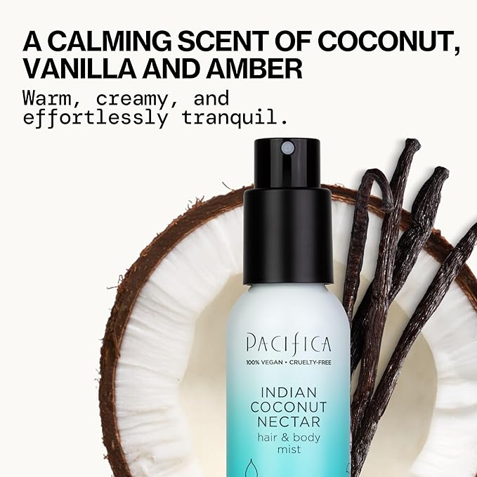 Pacifica Indian Coconut Nectar Hair Mist Perfume & Full Body Spray for Women - Body Mist Fragrance w/Tiare, Sugar, Vanilla, Almond & Amber Clean Beauty Alcohol-Free, Vegan & Cruelty-Free, 5 Oz
