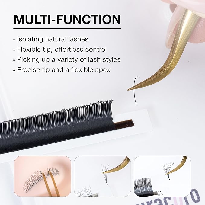 Curacoro Lash Tweezers for Eyelash Extensions - LashSmith Precision Curved Tweezers for Every Fan Style