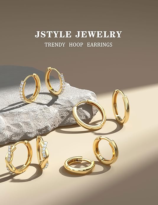 Jstyle Small Gold Hoop Earrings for Women Trendy 14K Gold Plated Huggie Earrings Hypoallergenic Cartilage Earring Stacks Cute Dainty Huggie Hoops Earring Sets for Multiple Piercing