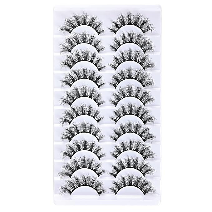 FARRED Cat Eye Lashes False Eyelashes Natural Wispy Lashes Strips Fluffy Mink Eye Lash Fake Eyelash Natural Look 10 Pairs 9-15mm Fake Lashes Pack Volume Strip Lash Pestañas