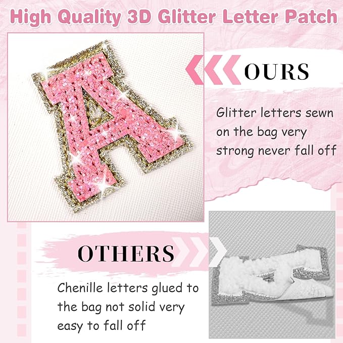 Small Initial Patch Makeup Bag Personalized Gifts Make Up Bag,White Cute PU Leather Glitter Letter Cosmetic Bag with Zipper,Trendy Portable Travel Toiletry Pouch,Preppy Stuff for Teen Girls Women H