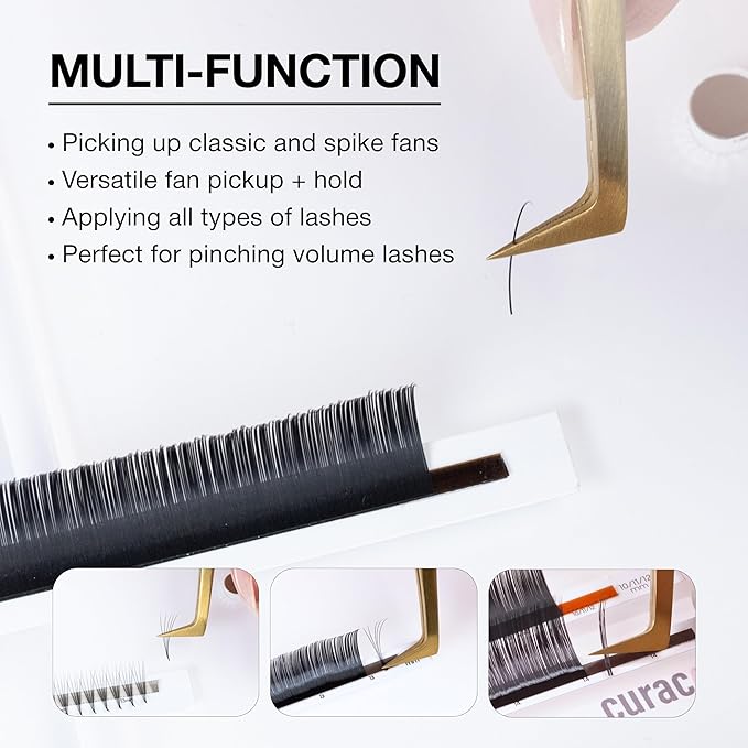 Curacoro Lash Tweezers for Eyelash Extensions - LashSmith L-Shaped 90° Tweezer for Volume Lashes, Spikes & Fans