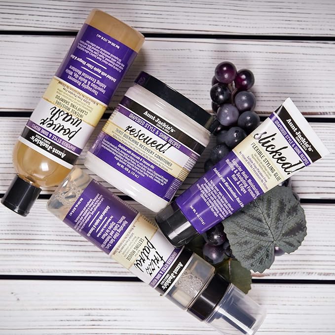 Aunt Jackie's Grapeseed Style and Shine Recipes Frizz Patrol Anti-Poof Setting Hair Mousse, Sets Curly Hair Styles in Place,Purple Fl.Oz 8.5 Ounce