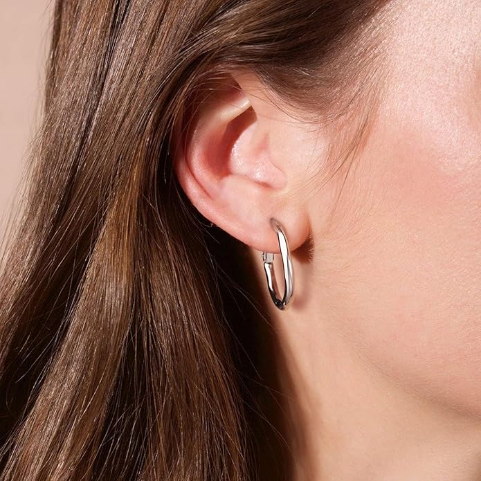 Gold Hoop Earrings Set for Women: Thick 14k Gold Plated Oval Teardrop Sensitive Ear Jewelry Pack Hypoallergenic Hoops Earringsfor Women Fashion (20-35mm)