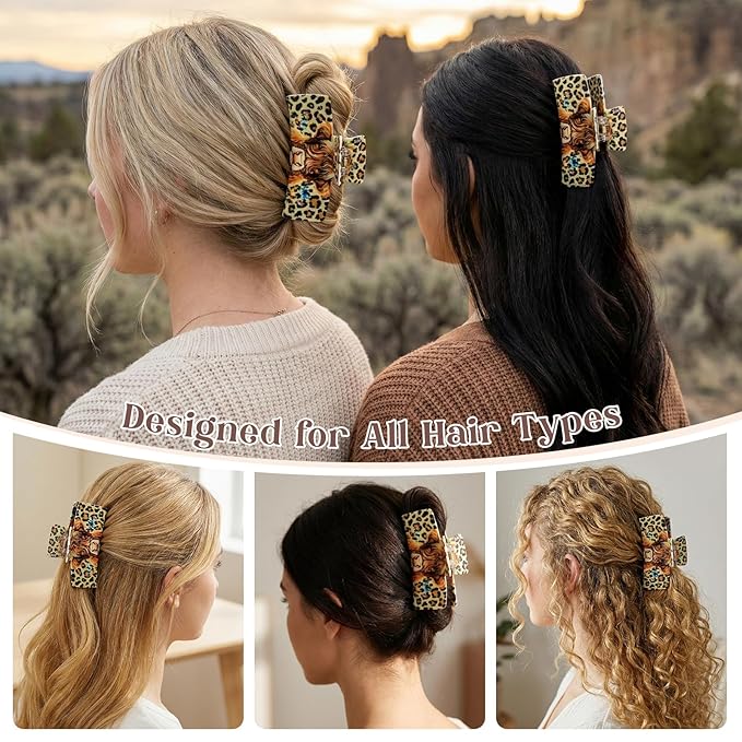 Medium Hair Claw Clip with Leopard Cow Butterfly Design, Plastic Claw Clip for Thin Thick Hair, Strong Hold Hair Accessories for Updo, Half Up Hairstyle, for Women Daily Wear, Party, Travel