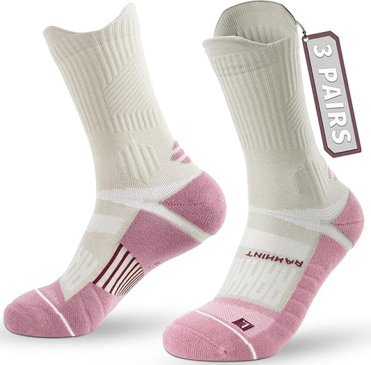 Coolmax Compression Running Socks for Women 3 Pairs, Anti-Blister Moisture Wicking Boot Crew Cushion Athletic Workout Socks