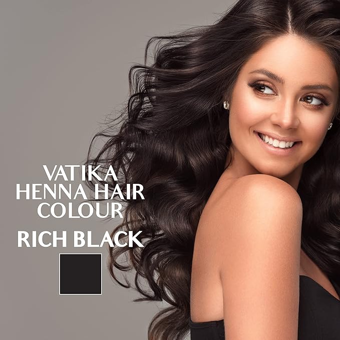 Vatika Naturals Permanent Hair Dye Rich Black – Ammonia-Free With Natural Henna, Grey Coverage, Nourishing Herbal Blend, Long-Lasting Hair Color for Soft, Shiny Results – 18 Sachets X 10g (Pack of 3)