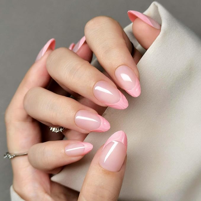 RPNZL Press On Nails - BubbleGum French | 3D Pink French Tip, UV Finish Almond Nails, Reusable | 32 Nails, 16 Sizes Kit with Glue and Adhesive Tabs I Female Founded