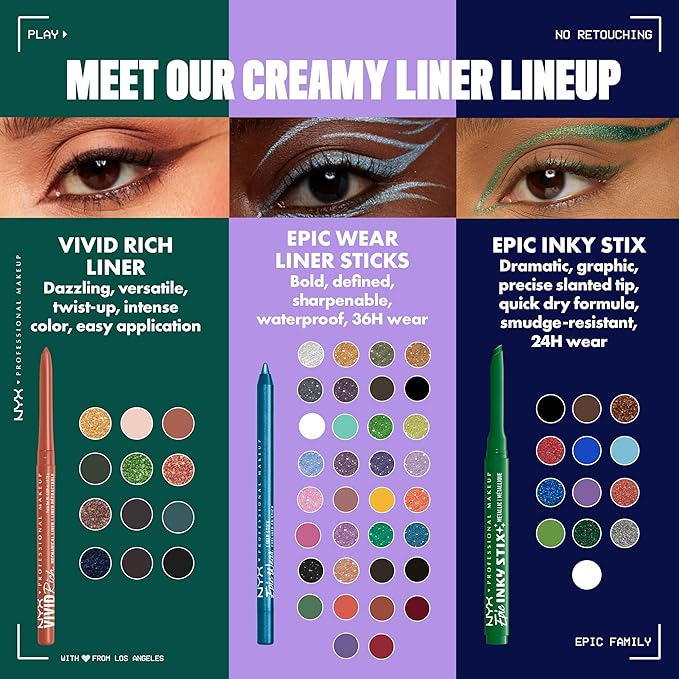 NYX PROFESSIONAL MAKEUP Epic Inky Stix Eyeliner, Mechanical Cream Gel Eyeliner, Waterproof Formula With Up To 24HR Wear - 08 Turbo Teal (Metallic Dark Turquoise)
