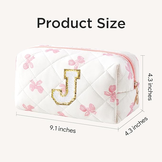 HBselect Initial Makeup Bag for Women, Pink Cosmetic Travel Toiletry Bag, Flowers Zipper Make Up Pouch Organizer Teen Girl Gifts Trendy Stuff J