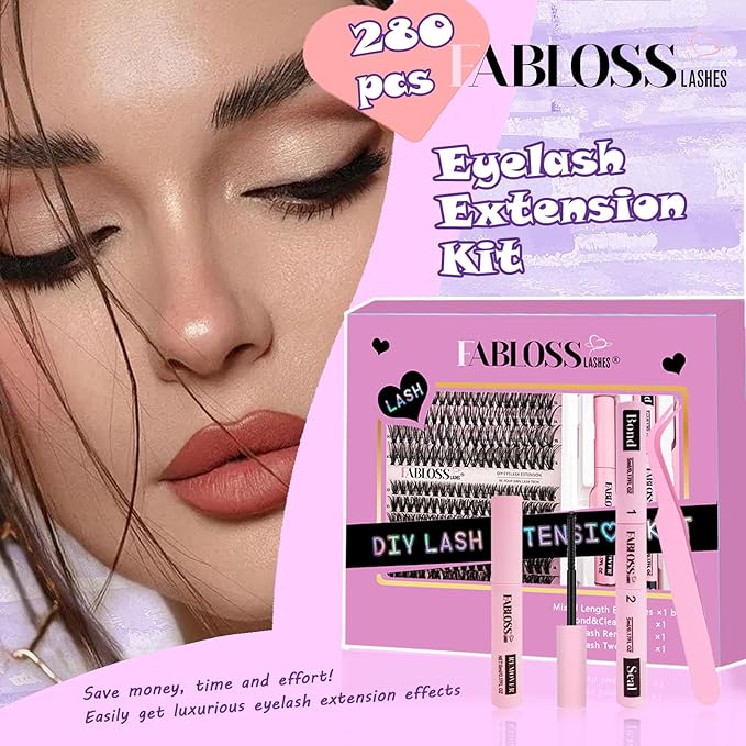 Fablosslashes Lash Clusters 280Pcs Lash Clusters DIY Eyelash Extension Kit 30D+40D Individual Lashes Clusters Kit With Lash Bond And Seal, Lash Remover, Lash Tweezers(30D+40D, 9-16mm, Kit)