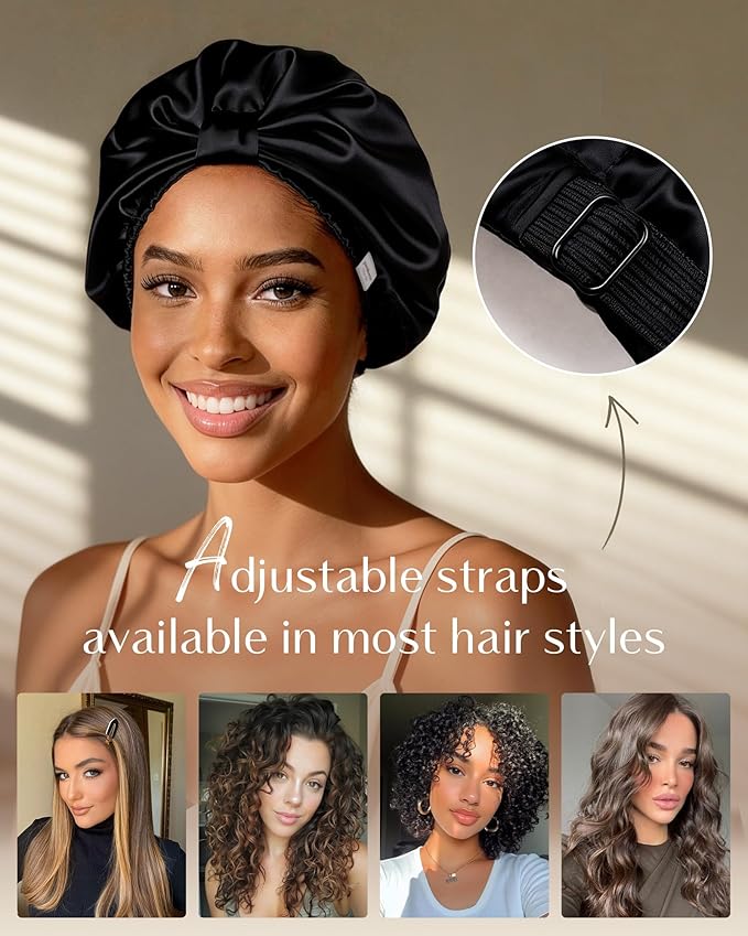 YANIBEST Adjustable Satin Bonnet for Sleeping with Elastic Band, Double Layer Hair Wrap for Natural Curly Hair, Reduce Frizz