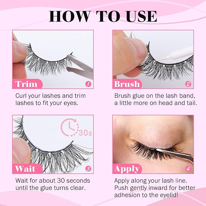 Natural Lashes Kit with Lash Glue 3D False Eyelashes Wispy 12mm Short Cat-Eye Lashes with 5ML Clear Eyelash Glue 9 Pairs Fake Eyelashes with Glue by TOOCHUNAG
