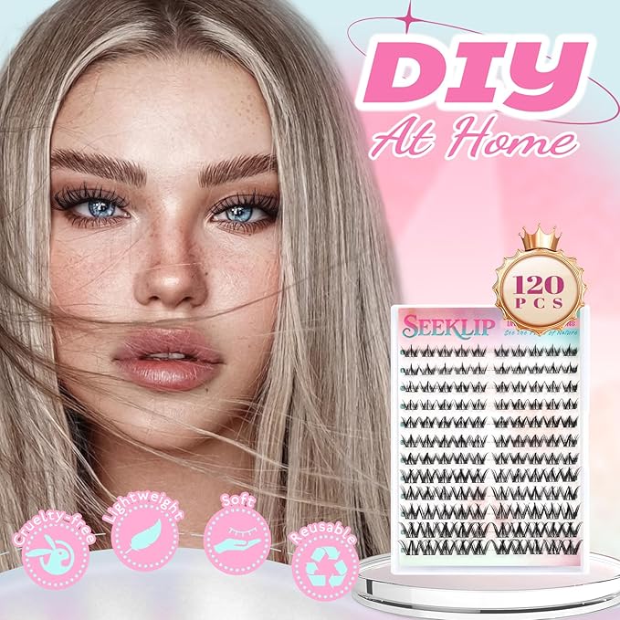 Lash Clusters Manga Lash Clusters Spiky Doll Anime DIY Eyelash Extensions Natrual Doe Eyed C Curl 8-16MM 120Pcs Individual Lashes with Black Cotton Band for Cosplay (Narcissus)