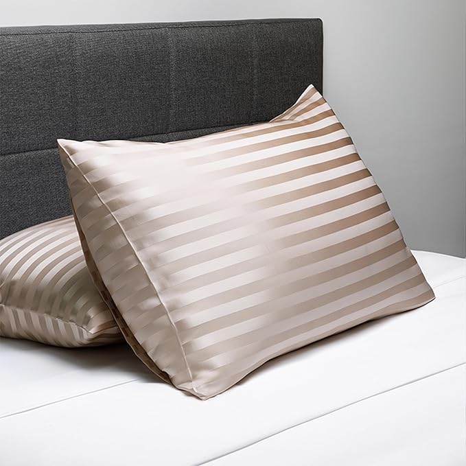 Fishers Finery 30mm 100% Pure Mulberry Silk Pillowcase Set, Quality Tested (Taupe Stripe, Queen, 2 Pack)