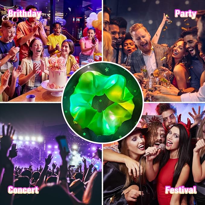 16Pcs Glow in the Dark hair scrunchies, Light up Scrunchy for Women, 3 Light Modes, Glow in the Dark Hair Accessories for Rave Party Birthday Halloween