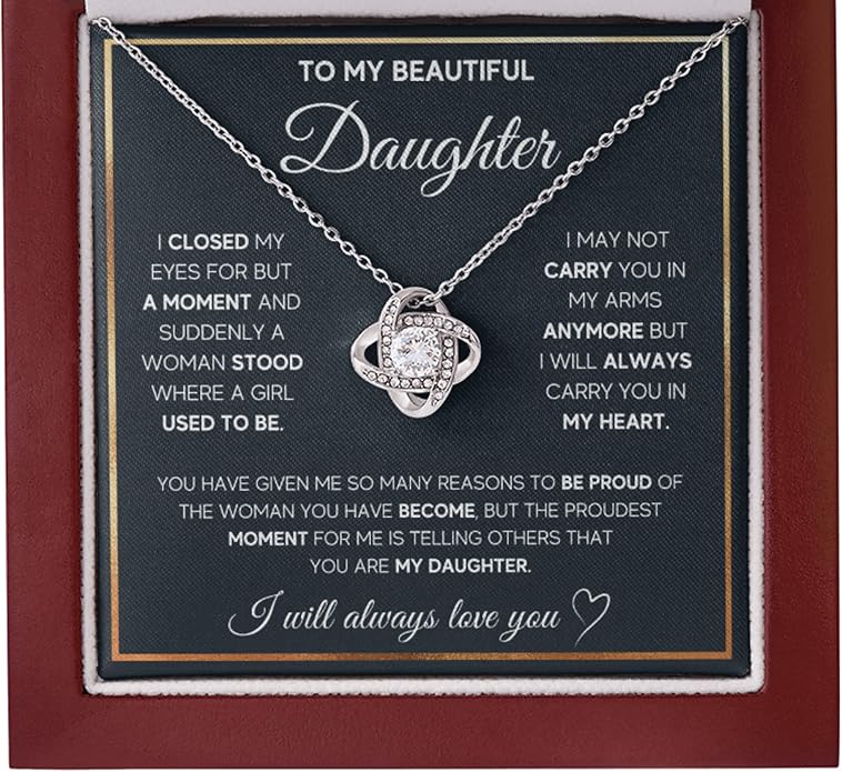 To My Beautiful Daughter Necklace from Mom & Dad | Cubic Zirconia Pendant with Heartfelt Message Card & Gift Box | Daughter Birthday, Graduation, Christmas Jewelry Gift from Parents