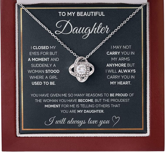 To My Beautiful Daughter Necklace from Mom & Dad | Cubic Zirconia Pendant with Heartfelt Message Card & Gift Box | Daughter Birthday, Graduation, Christmas Jewelry Gift from Parents