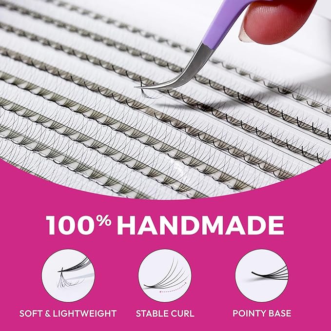 Eyesy Lash 600 Easy Promade Fans - 5D 0.07 Curl D Mixed Lengths 8-16mm - Ultra Speed 20 Lines Eyelash Trays Volume Premade Lash Fans Handmade Pre Made Eyelash Extensions Fluffy Soft Pointy Base