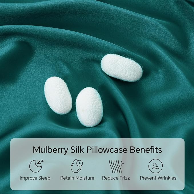 INFIIXSO Mulberry Silk Pillow Cases King Size Set of 2, Silk Pillowcase with Hidden Zipper 20"x36", Extraordinary Smooth and Soft Pillow Case for Hair and Skin(Teal, 2 Pack)