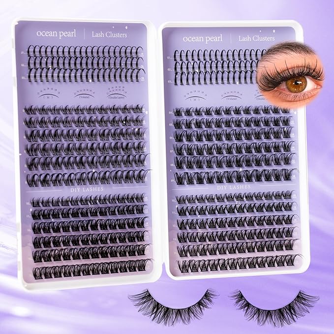 Ocean Pearl Lash Clusters 396pcs 5 Styles manga/anime-inspired lashes clusters(10-18mm),spike-effect cluster lashes,Eyelashes, eyelash clusters,DIY Cluster Eyelash Extensions with lash adhesive+sealer