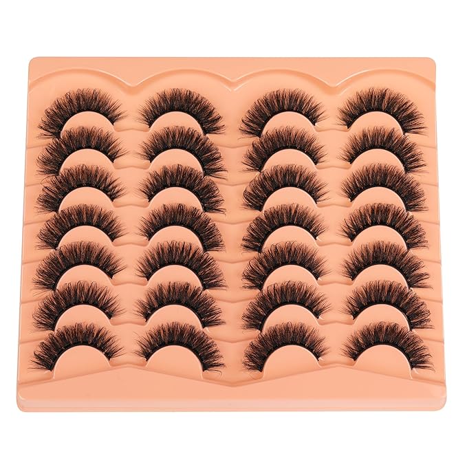 JIMIRE False Eyelashes 14 Pairs Full Faux Mink Lashes Fluffy D Curl Strip Lashes Look Like Eyelash Extensions 15MM Wispy Eyelashes Natural Fake Lashes Pack