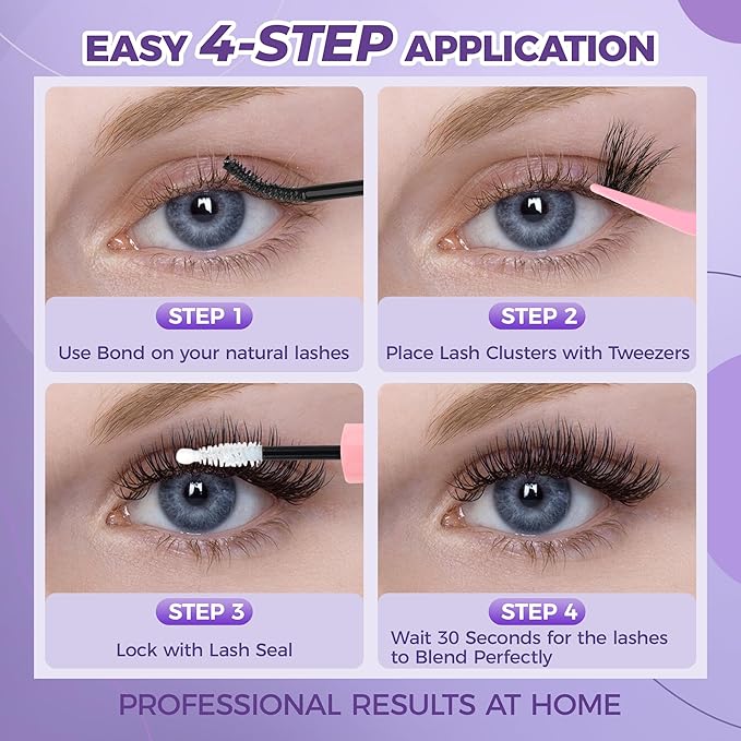 DIY Mega Volume Lash Extension Kit – 240PCS 60D/80D Fluffy Volume Lash Clusters, D Curl Eyelash Clusters with Bond & Seal, Dramatic Wispy Look, 10–16mm Mixed Lengths, Waterproof, Long-Lasting